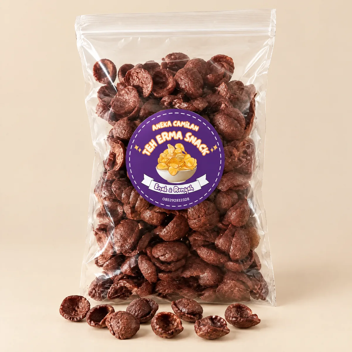 Coco Crunch, kemasan kantong zip Teh Erma Snack