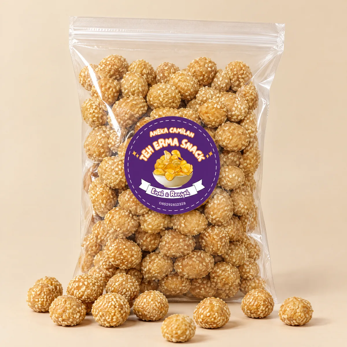Keciput Wijen, kemasan kantong zip Teh Erma Snack